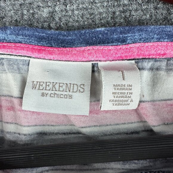 Chicos Weekends Top Womens Medium Stripe Cotton Stretch Tee Short Sleeve Pullove - Picture 5 of 8